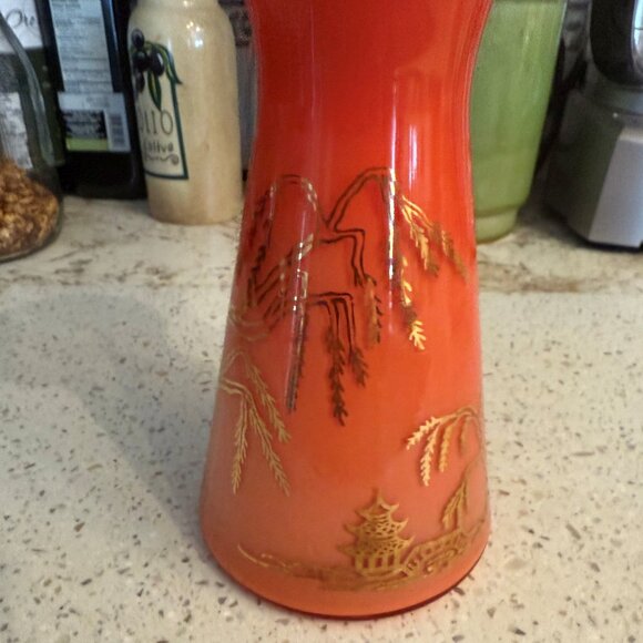 Northwood Antique Coral Pagoda Vase - Picture 2 of 2
